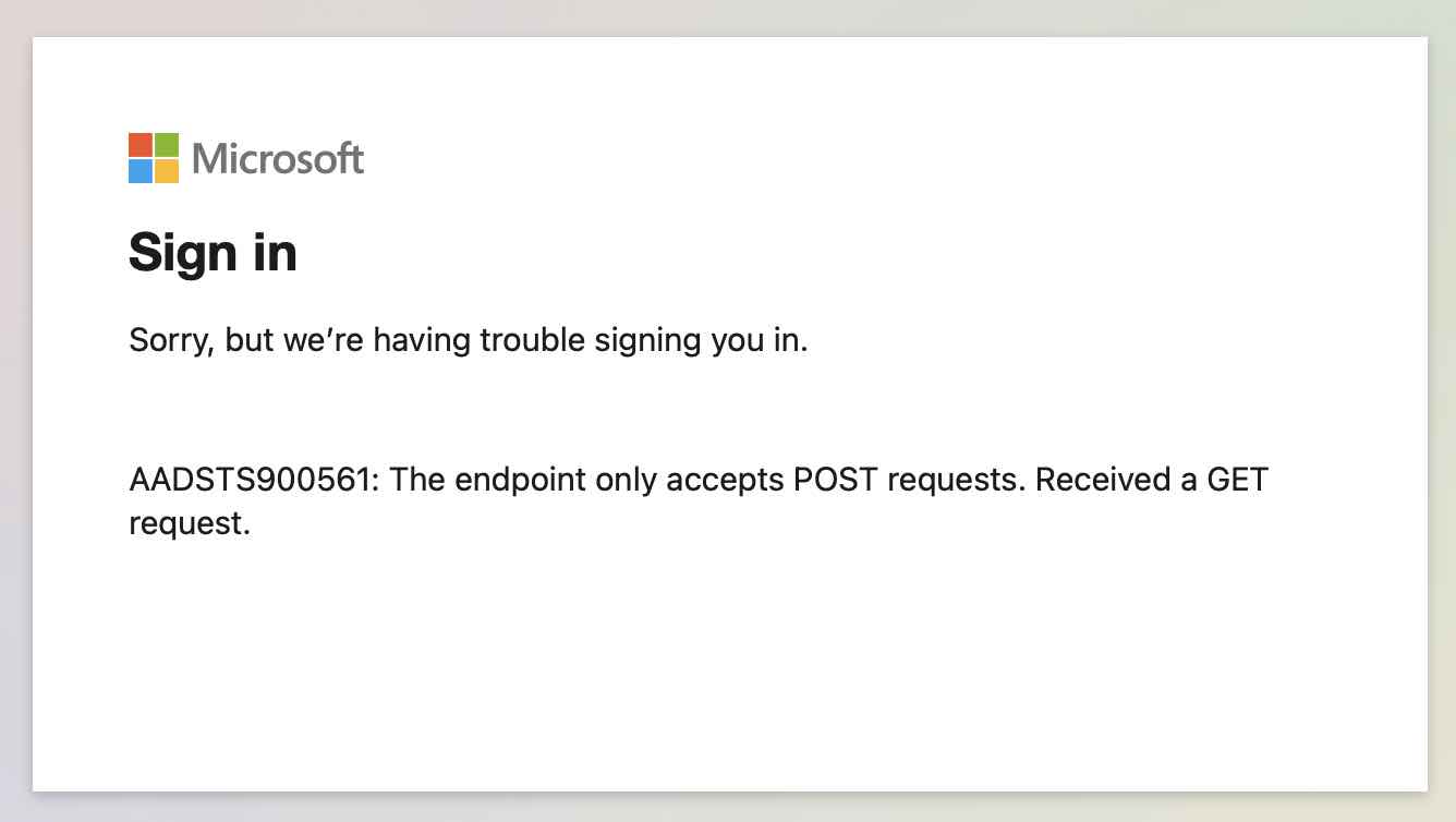 Microsoft Sign in Error AADSTS900561